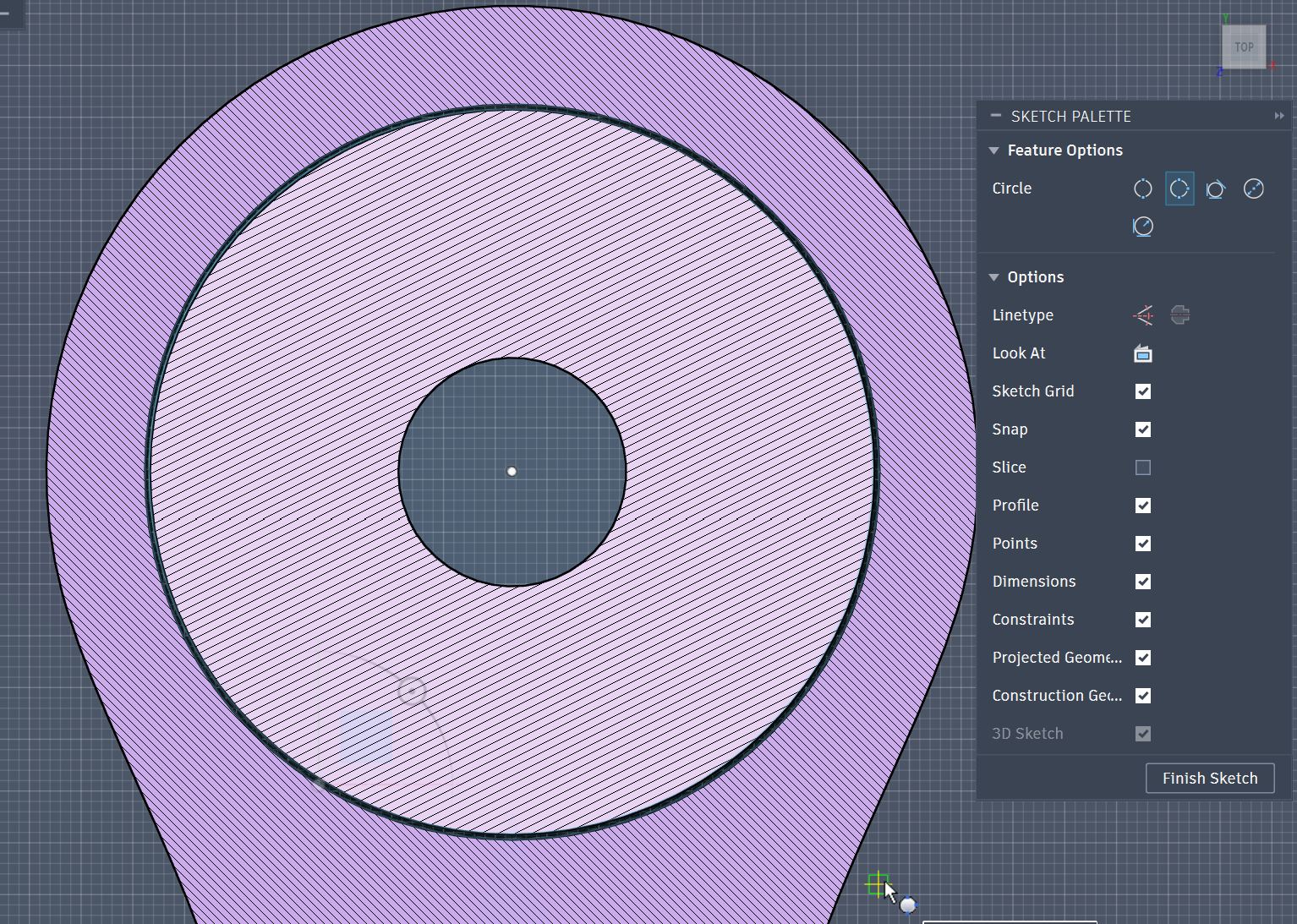 Created sketch with 3 pointed circle