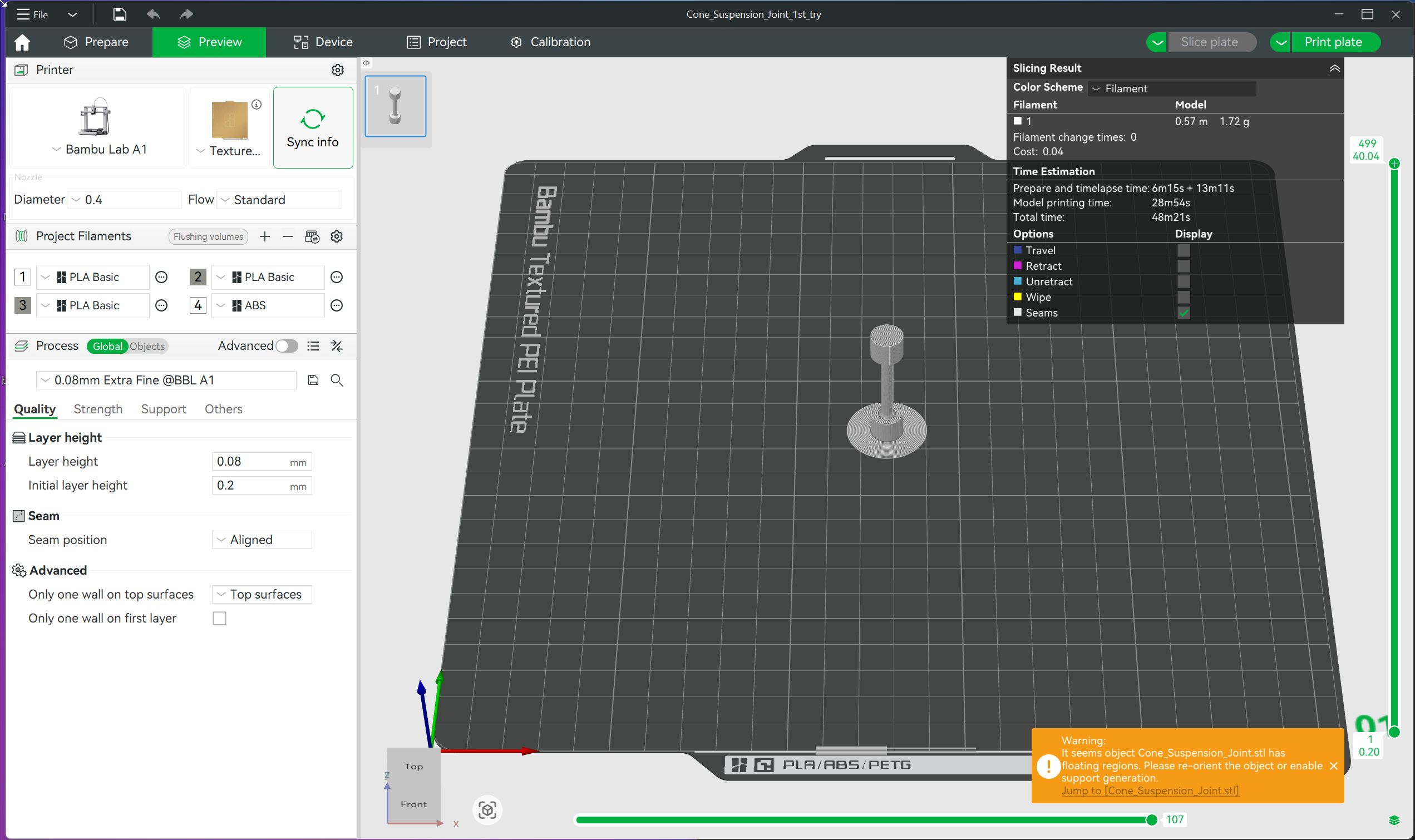 slice again with PLA