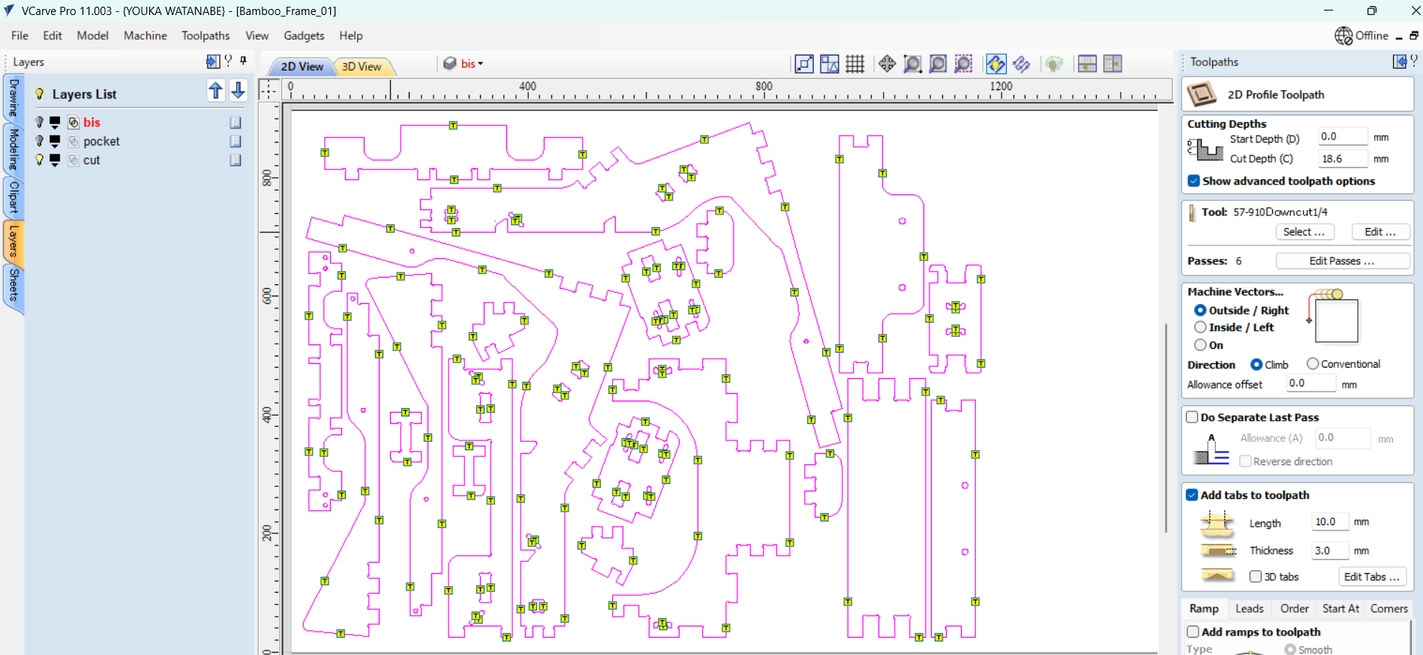 Tabs all cutting paths