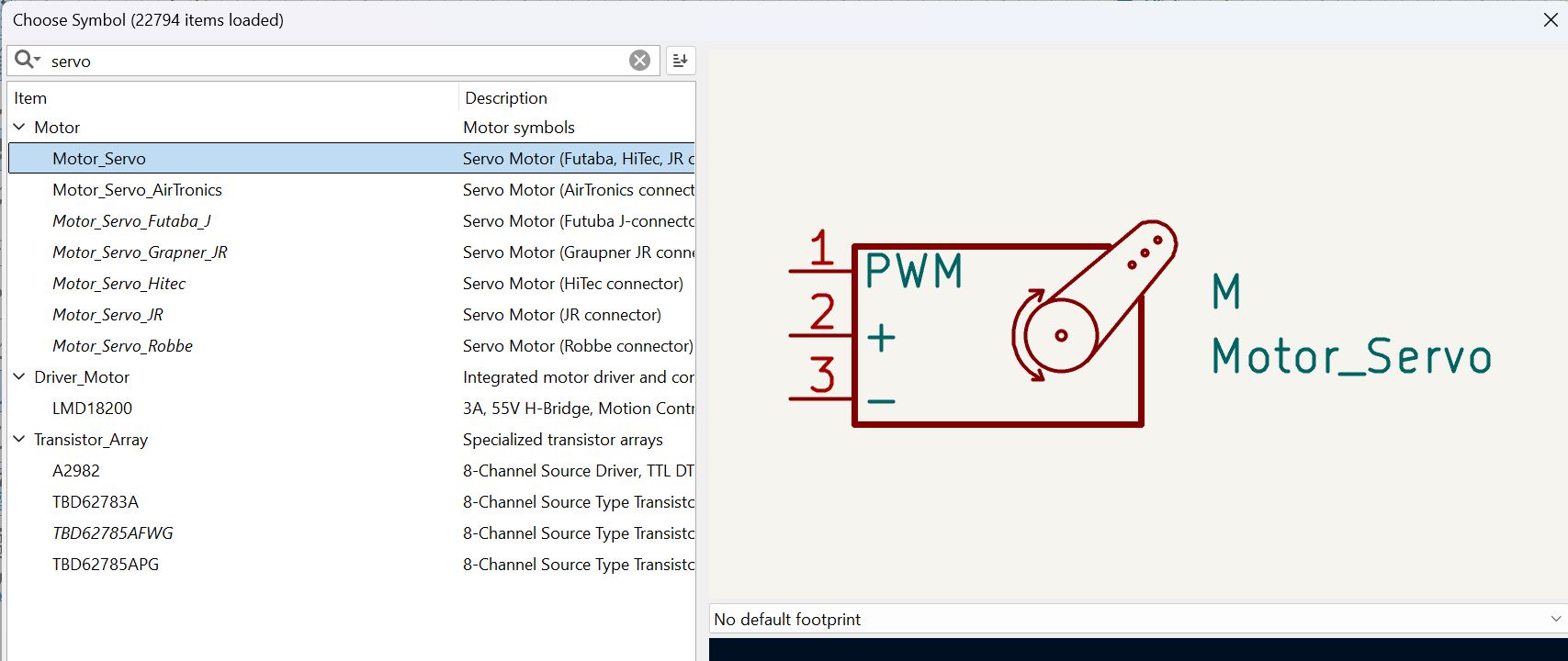 servo motor pin order