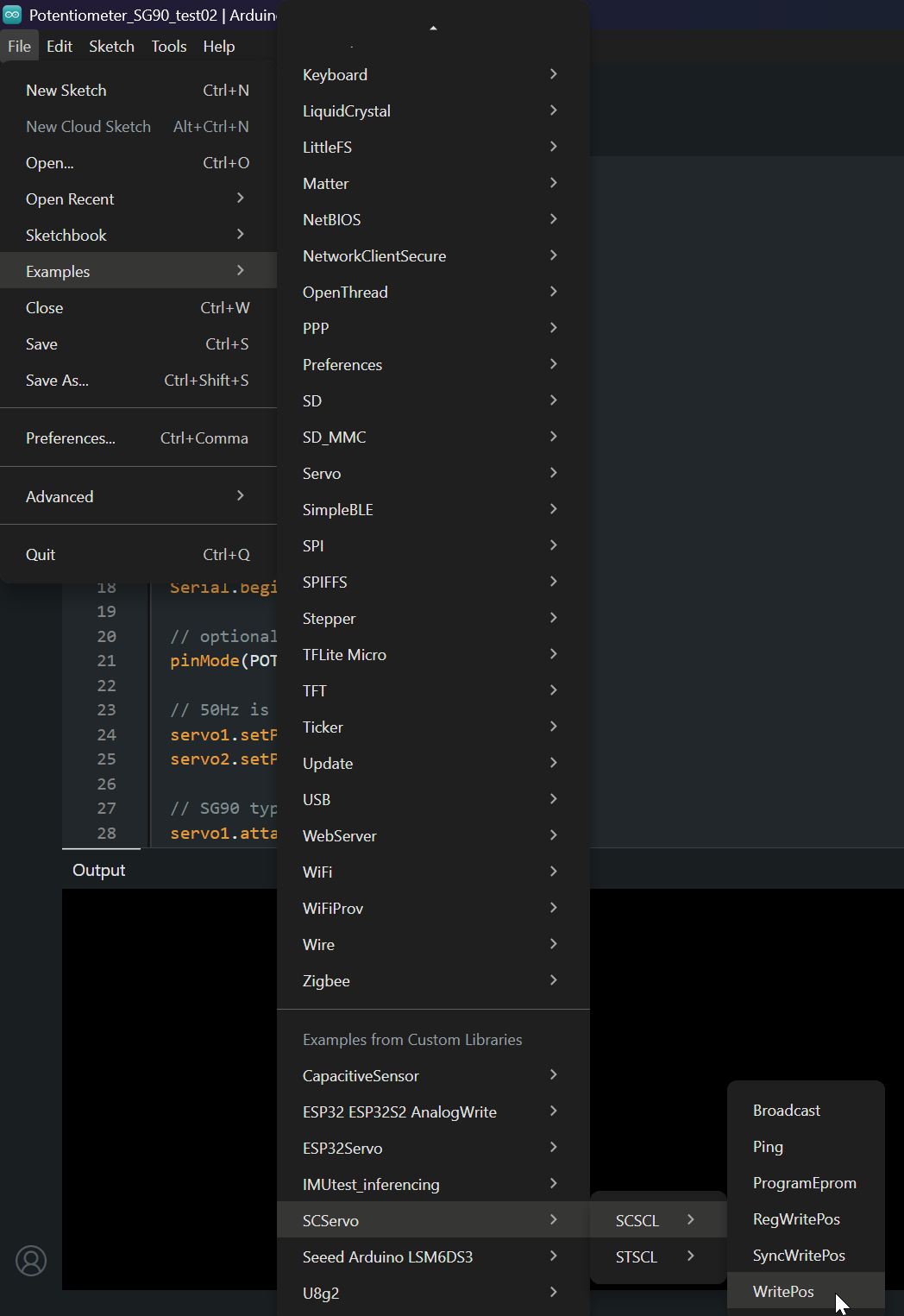 Select in SC Servo menu