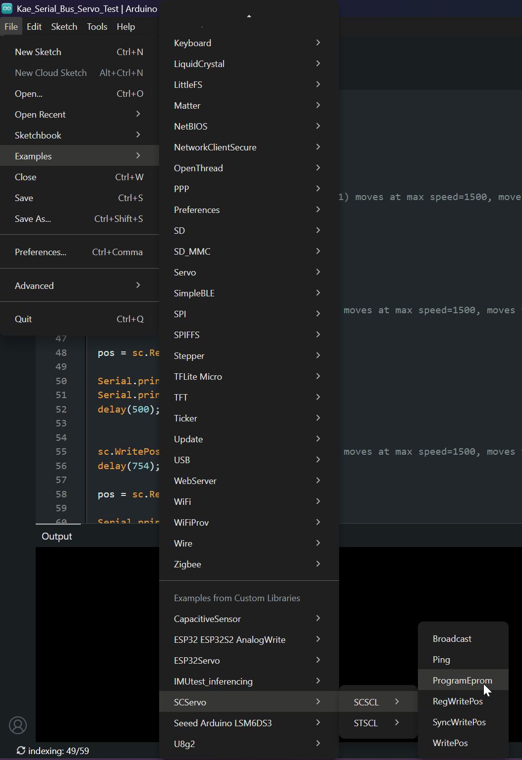 Select in SC Servo menu