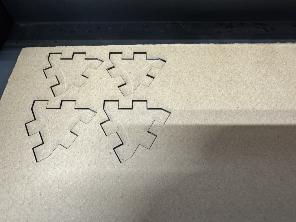 First cut attempt — not enough power to cut through the cardboard