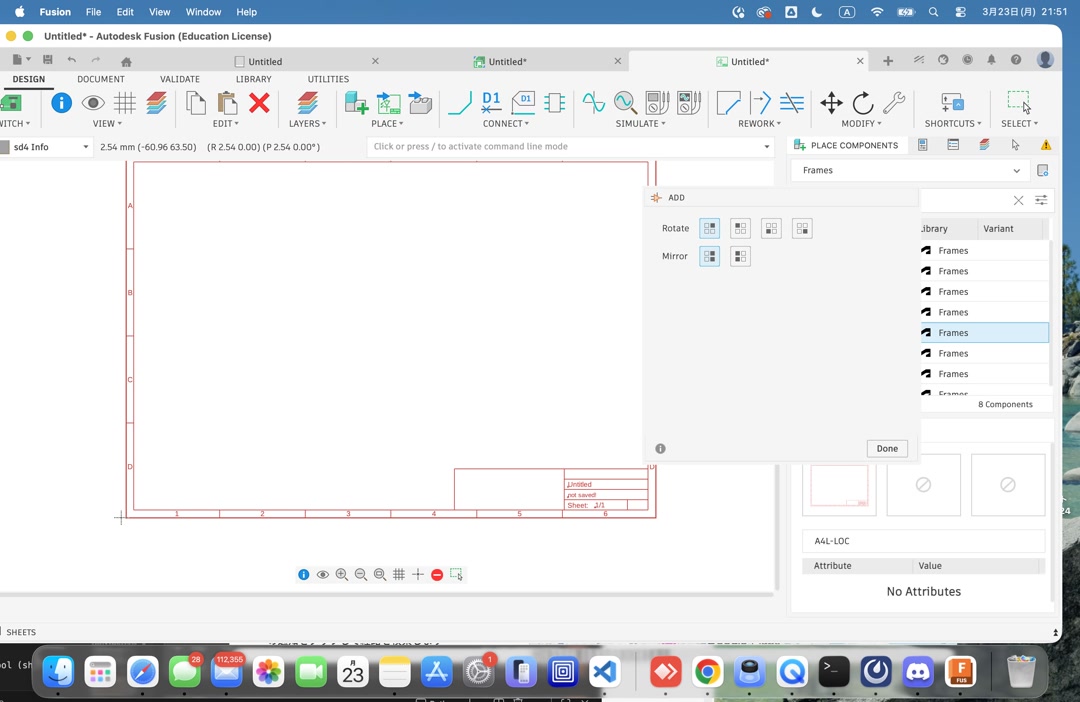 A4L-LOC frame placed on the schematic sheet
