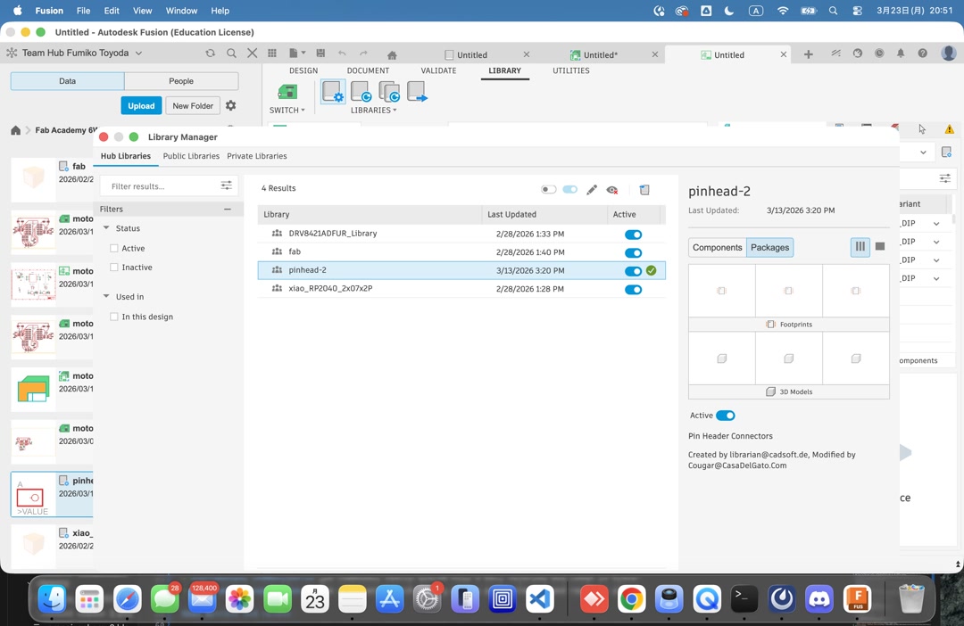 Library Manager showing uploaded libraries