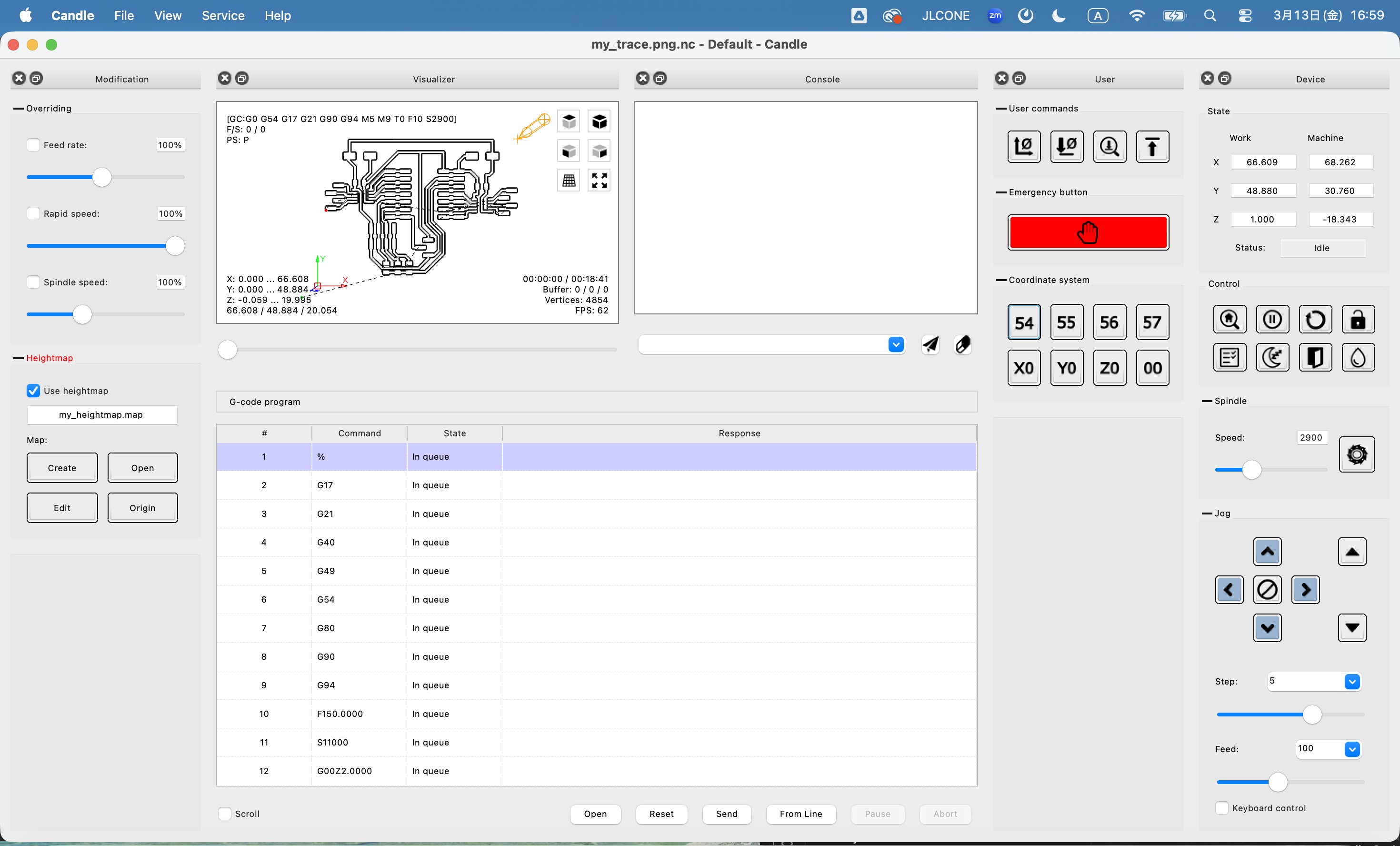 Use heightmap enabled, G-code in queue