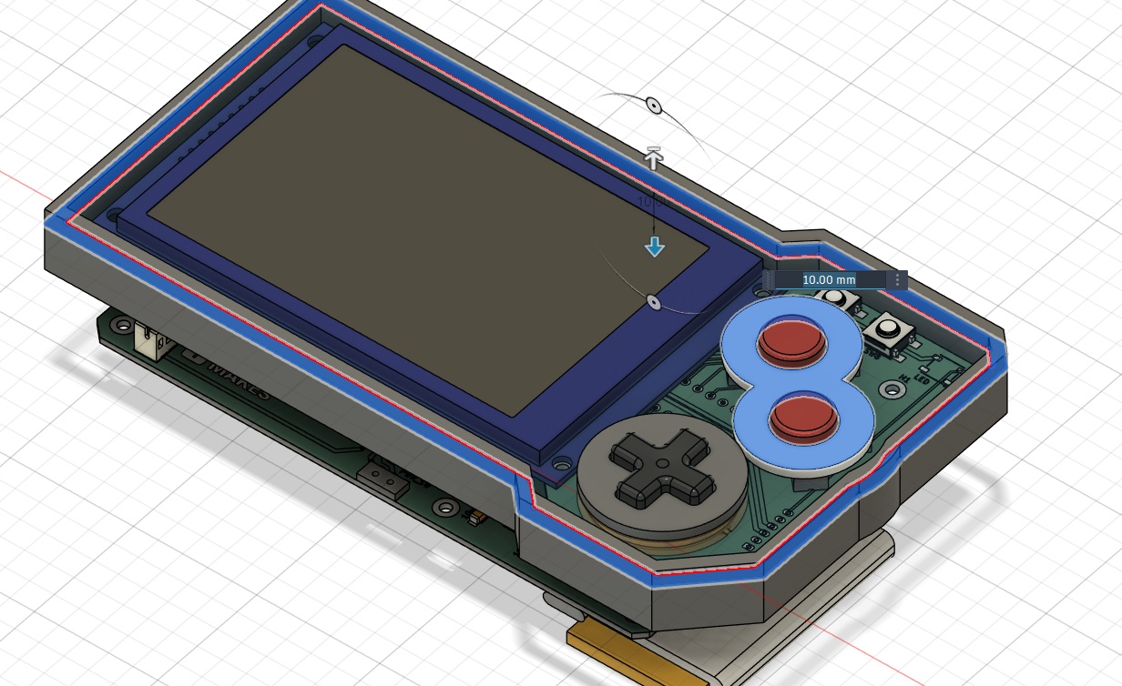 I discovered I'd actually be able to get a thinner frame around the screen where the controls board kind of juts out - and this would create a neat design that I thought would lend itself well to my intended design language