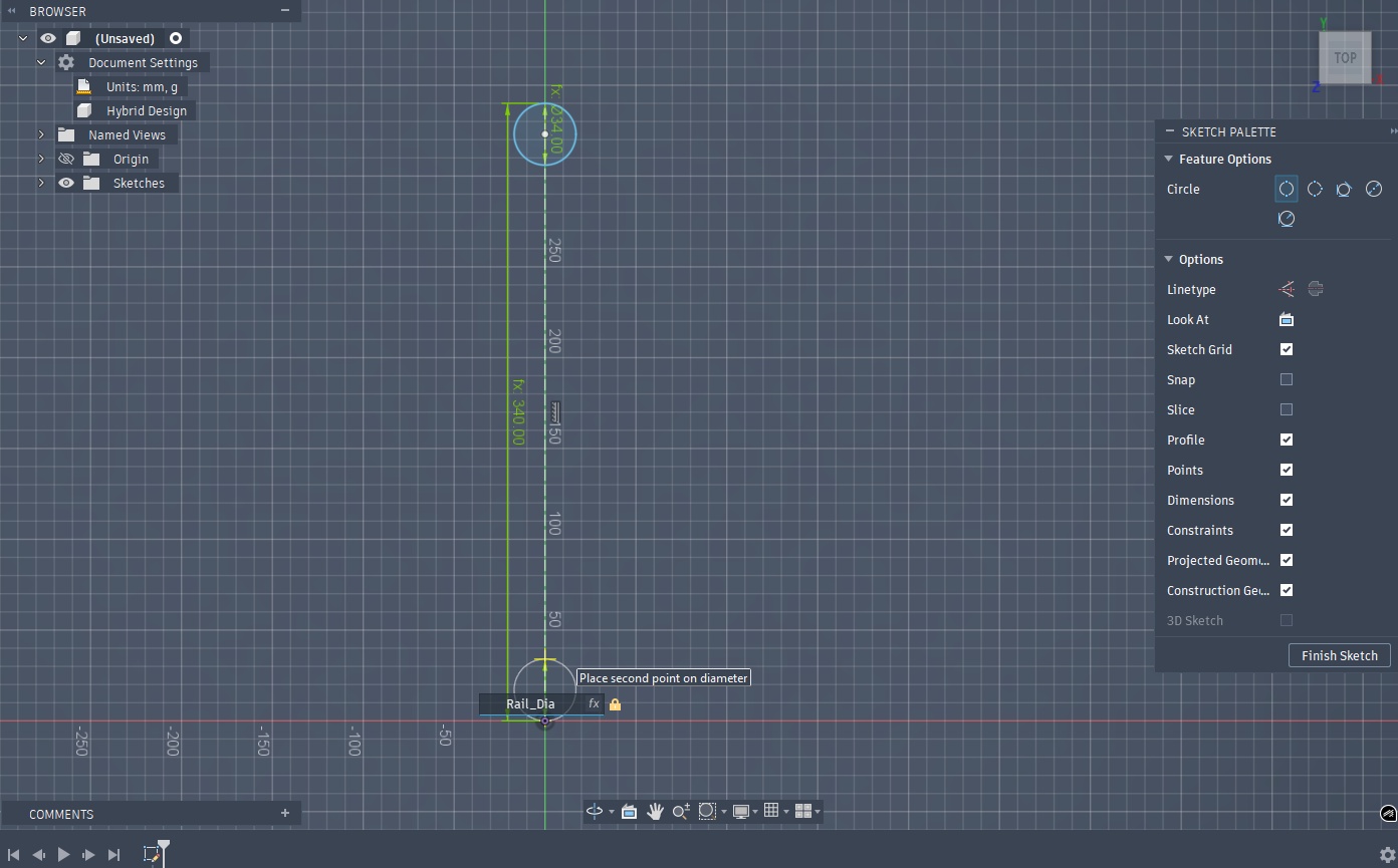 I imported the measurements I took of the railing into Fusion