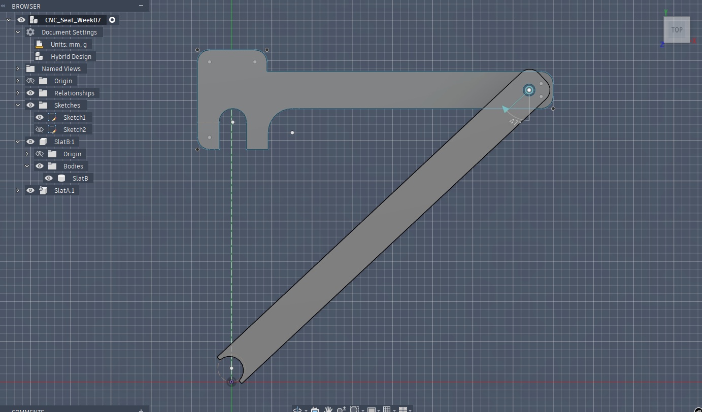 The seat would be supported by a right angle triangle formed by a second slat that would connect to a lower rail