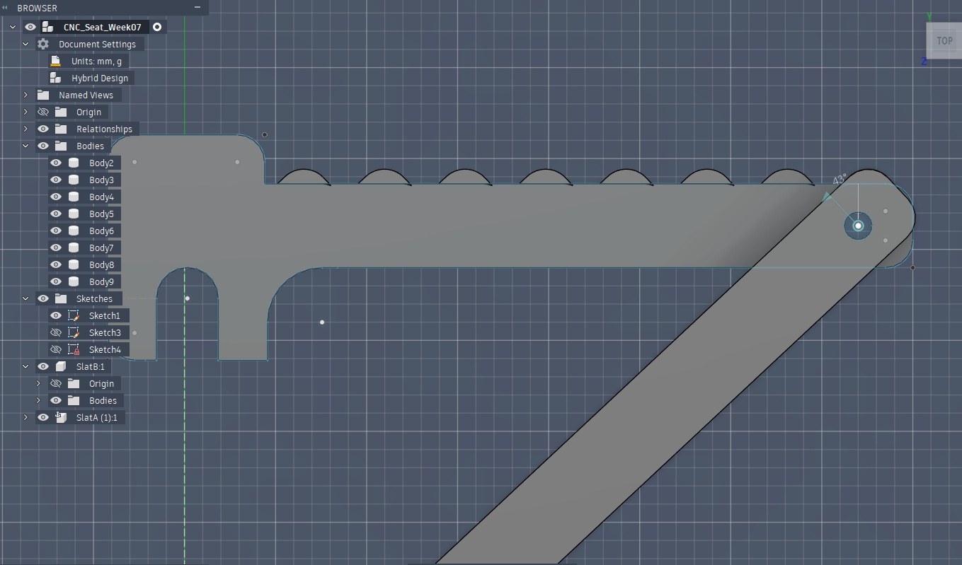 When the second slat rotates - it creates a bump that might be uncomfortable for the user - so I considered adding ridges along the first slat to make that bump part of the design