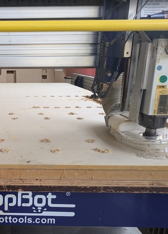 First pass is just the inside circles that the dowels slot into. That alone took 20 minutes.