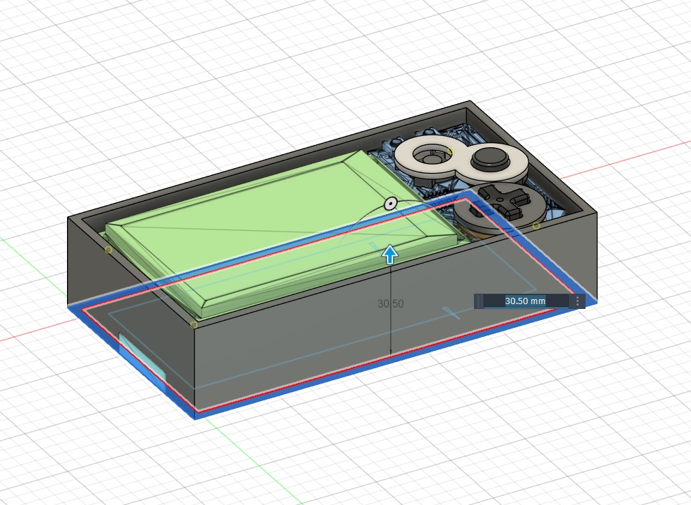 This would be the smallest footprint I could design in - but as I later found - I could make an even more form fitting design that would actually fit the aesthetic I wanted better - and I was happy that even with this liberal spacing that I still came in around 30mm - which is quite thin for a home-made device!!