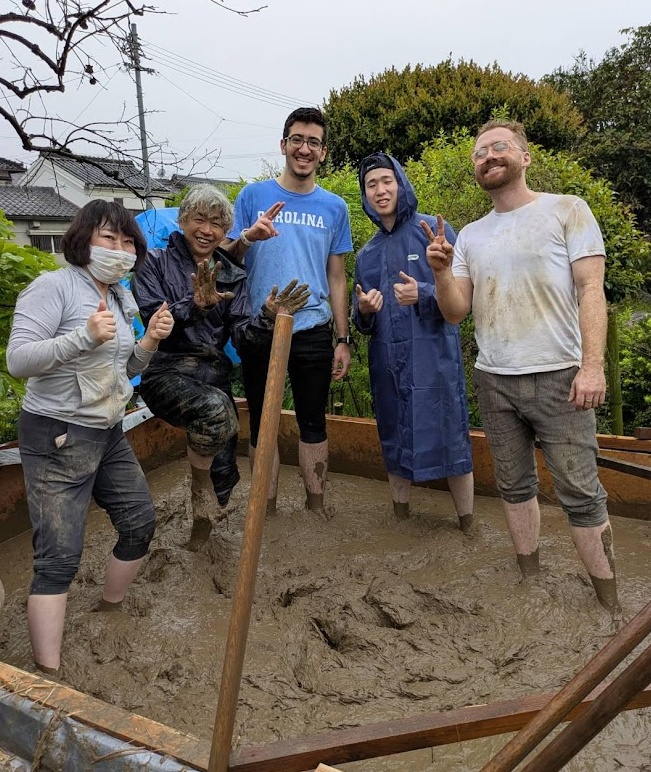 Youssef, Fumiko and I were helping create Shikkui, a traditional Japanese plaster that is made from soil and hemp fiber mixed together and fermented for one year to create a durable plaster that can be applied to grids of bamboo to form a strong, eco-friendly, fire resistant and highly breathable matte finish to a wall