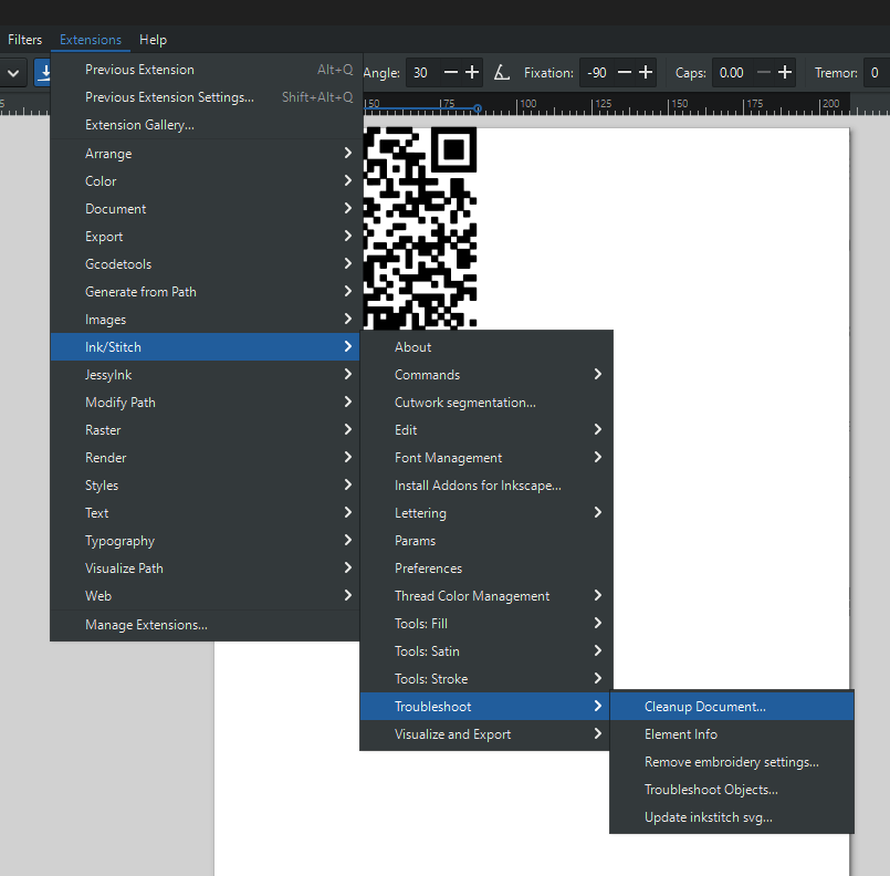 Found in: Extensions > Ink/Stitch > Troubleshoot > Clean Up Document...