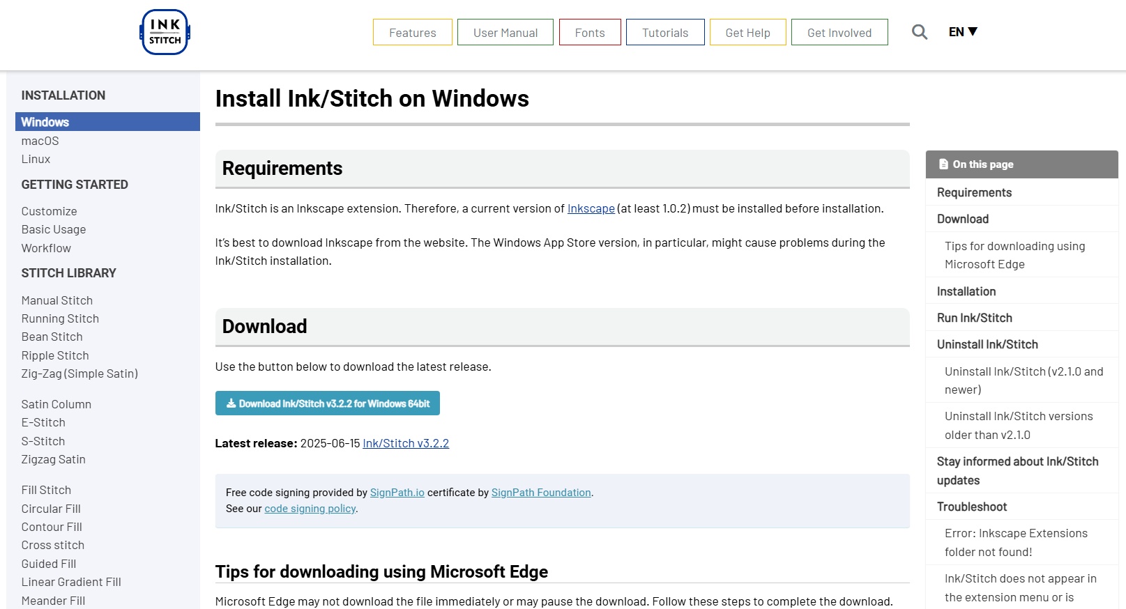 Download Ink/Stitch for free after you've installed Inkscape