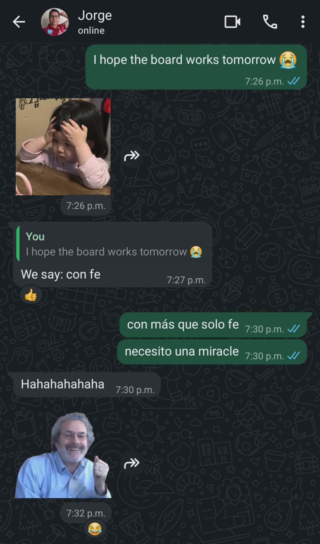 Jorge says that in spanish we say 