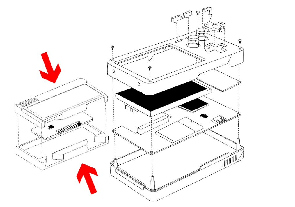 This is the plastic 3D printed (or casted?) shell around the cartridge PCB and any other component that may be inside. The design of the cartridge itself has a physical structure such that it cannot be inserted into the slot incorrectly - it has a physical rail that prevents it from doing so. The cartridge also interfaces to the main unit with a push-push mechanism for a super satisfying click. Originally I wanted to try uses pogo pins to make this interface, but after testing, I have chosen to pivot to a more traditional edge connector style board.