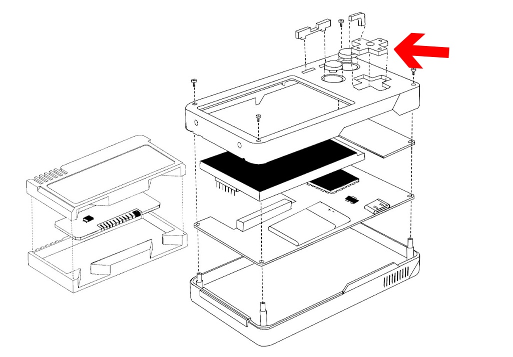 The control system PCB is separate from the motherboard to allow us to stack the PCBs, get the buttons physically closer to the face plate of the case, and to allow us a bit more freedom when arranging and designing the case that the whole thing fits around. The control system PCB houses the shift register chip used to collect the inputs from our directional pad and four face buttons (A/B/START and 