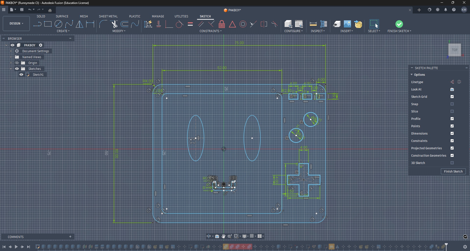 Sketching out all of his features in 2D first