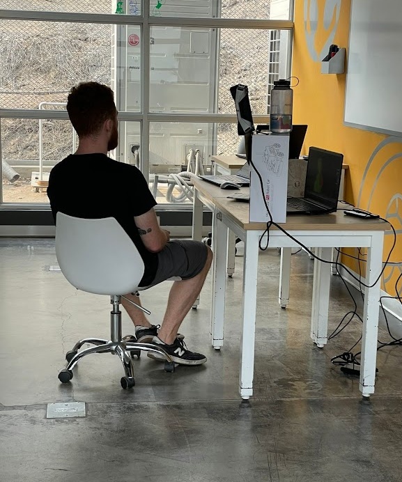 Can always count on Jorge to get me some action shots. Here's my set up to scan my self - I need to slowly rotate in the chair and hope the scan doesn't fail while I can't see the screen.