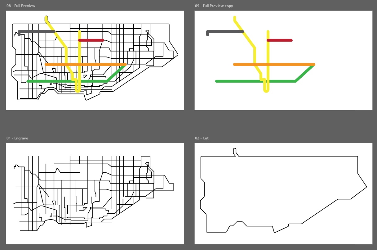Tracing out the major streets and transit lines in Illustrator