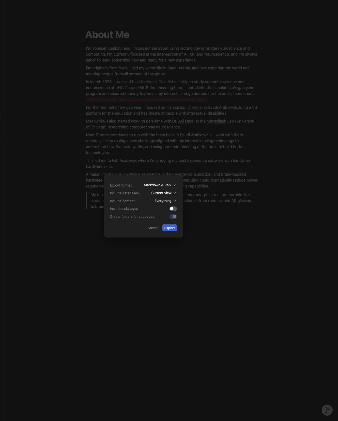Notion export process