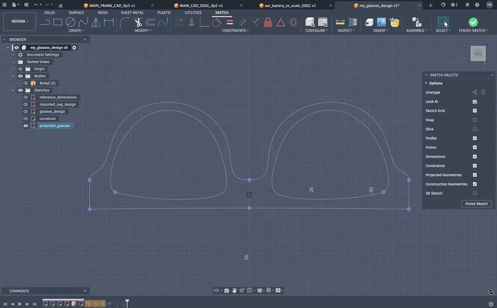 Projected design on curved surface