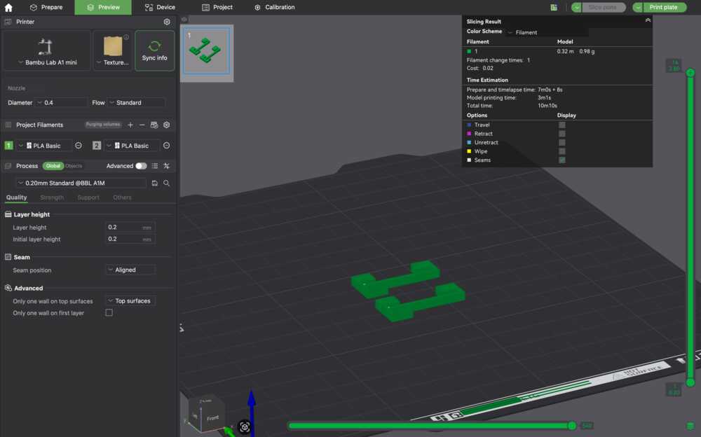 Hanger oriented in Bambu Studio