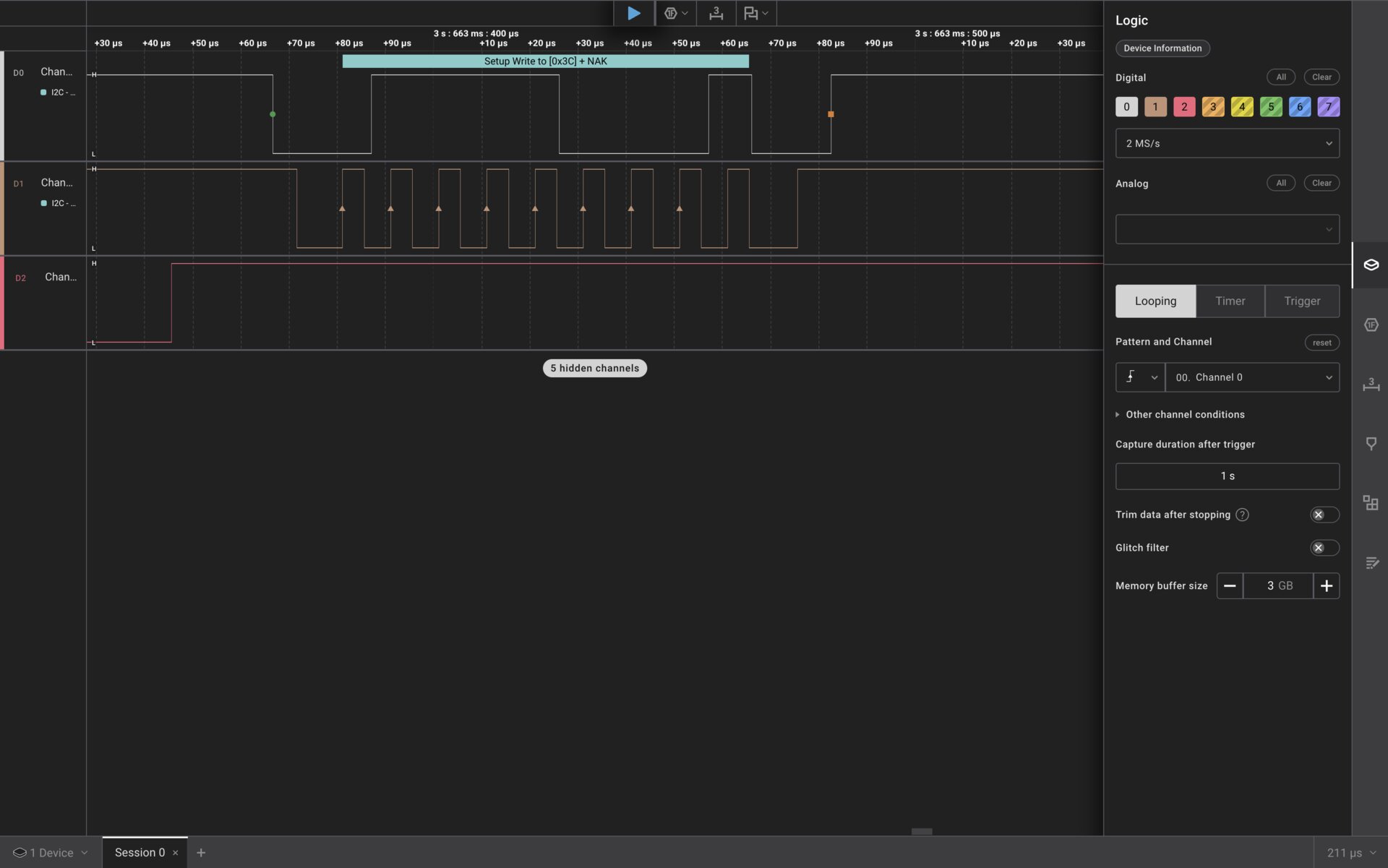 Logic analyzer software — I2C signal captured
