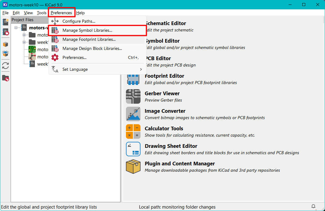 Open this window and choose Preferences, then Update Footprint Libraries
