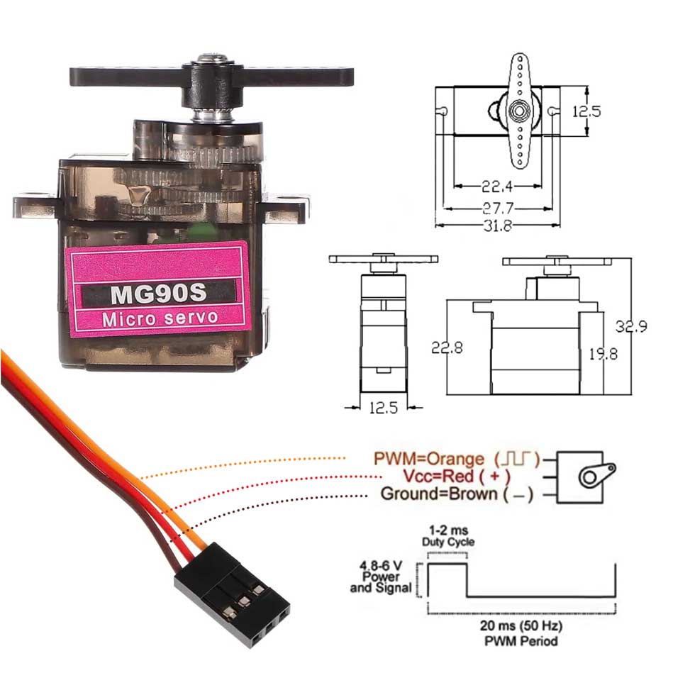  When connecting a servo motor one has to make sure the connection is given correctly. 
•yellow to pwn (pulse width module)
•orange to power
•brown to ground