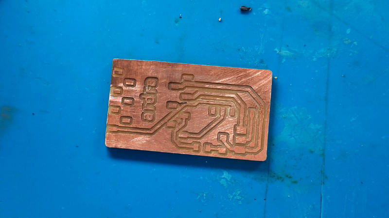 The PCB after scraping it off the milling plate.