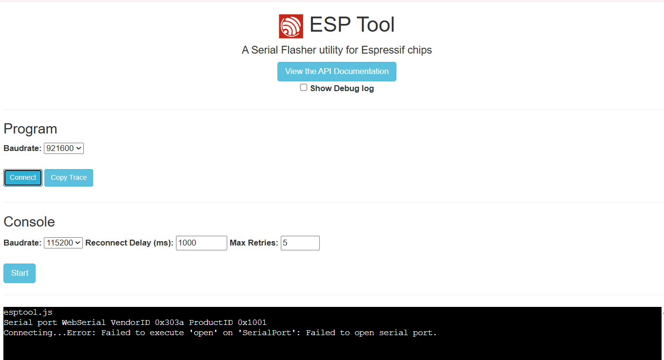 XIAO ESP32 S3: The board did not connect initially and displayed this message. Saheen solved the issue by holding the BOOT button while connecting the USB cable.