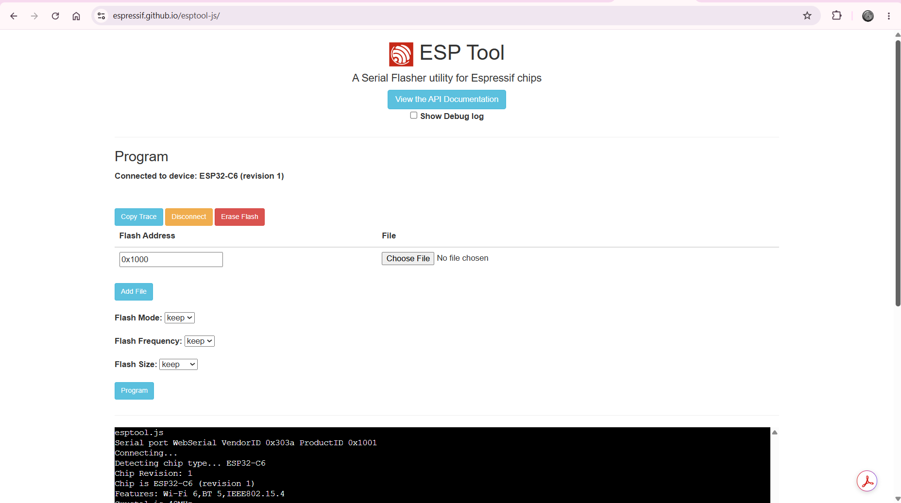 ERASE FLASH: After connecting successfully, click 'ERASE FLASH' to clear the board memory before uploading new code.