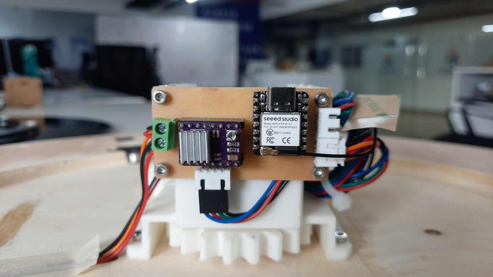 The board placed on the rotary table.