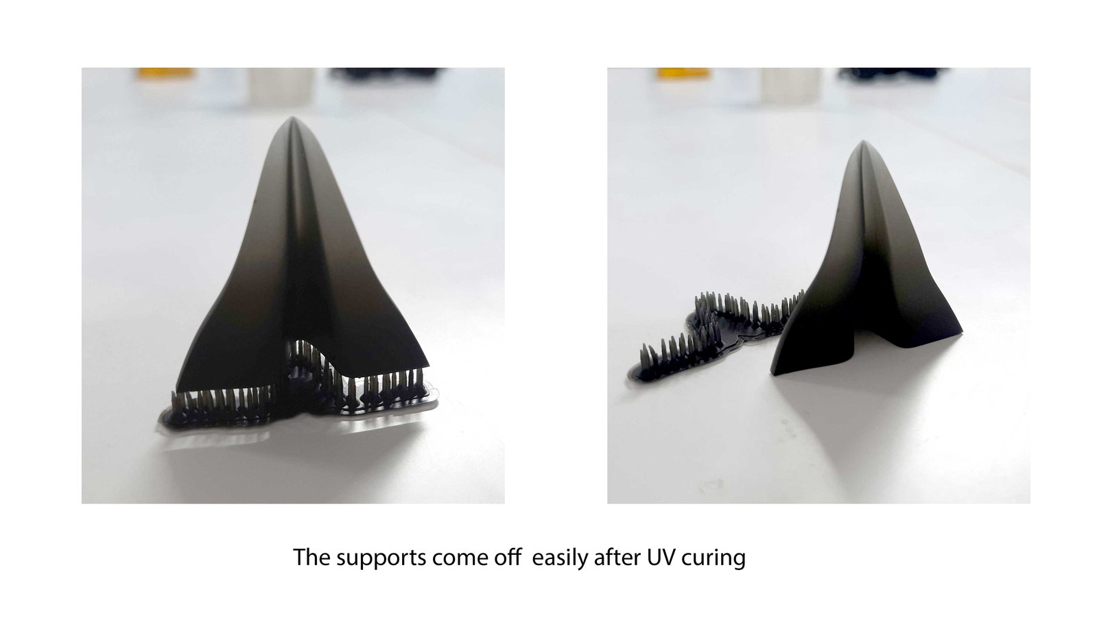 After UV curing, the pattern comes off easily from its supports. I placed the pattern on top of the supports as it had already come off before I took the photo. The pattern finish was flawless.