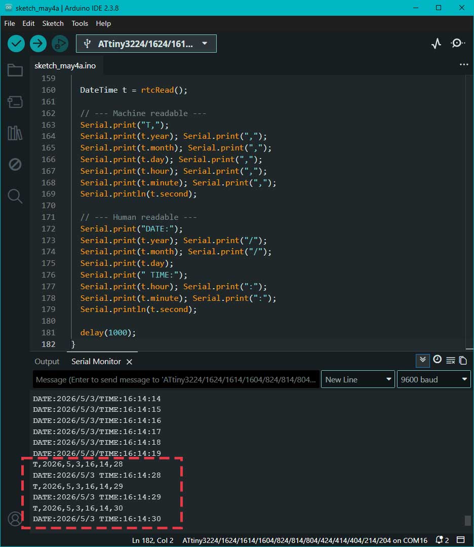 Final version with clearly defined and readable date and time output.