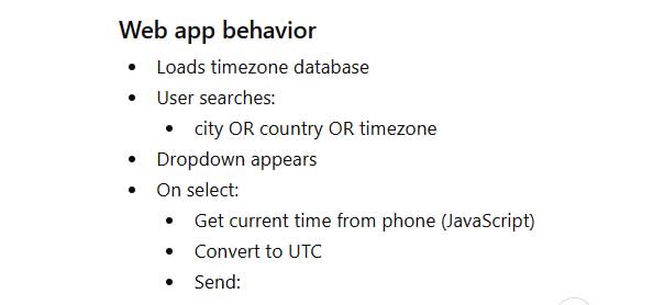 The web has the timezone data. The user can search for the country in the dropdown box.