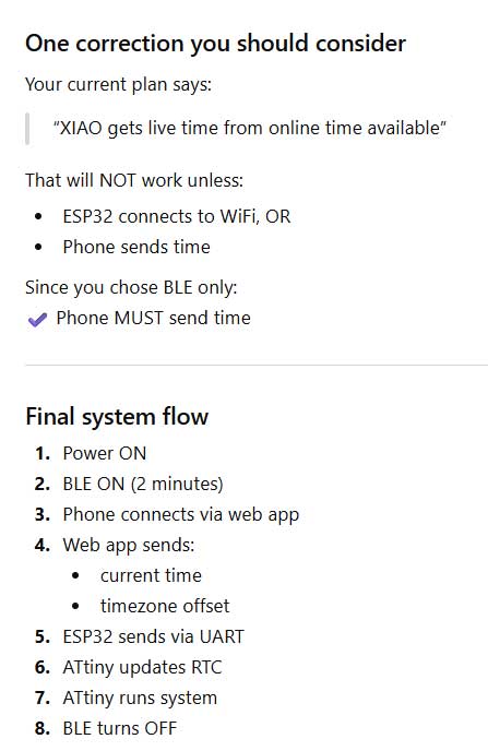 I am only using Bluetooth now, so the phone has to send the time to XIAO. Because we are not using WiFi, XIAO cannot get the time from online.