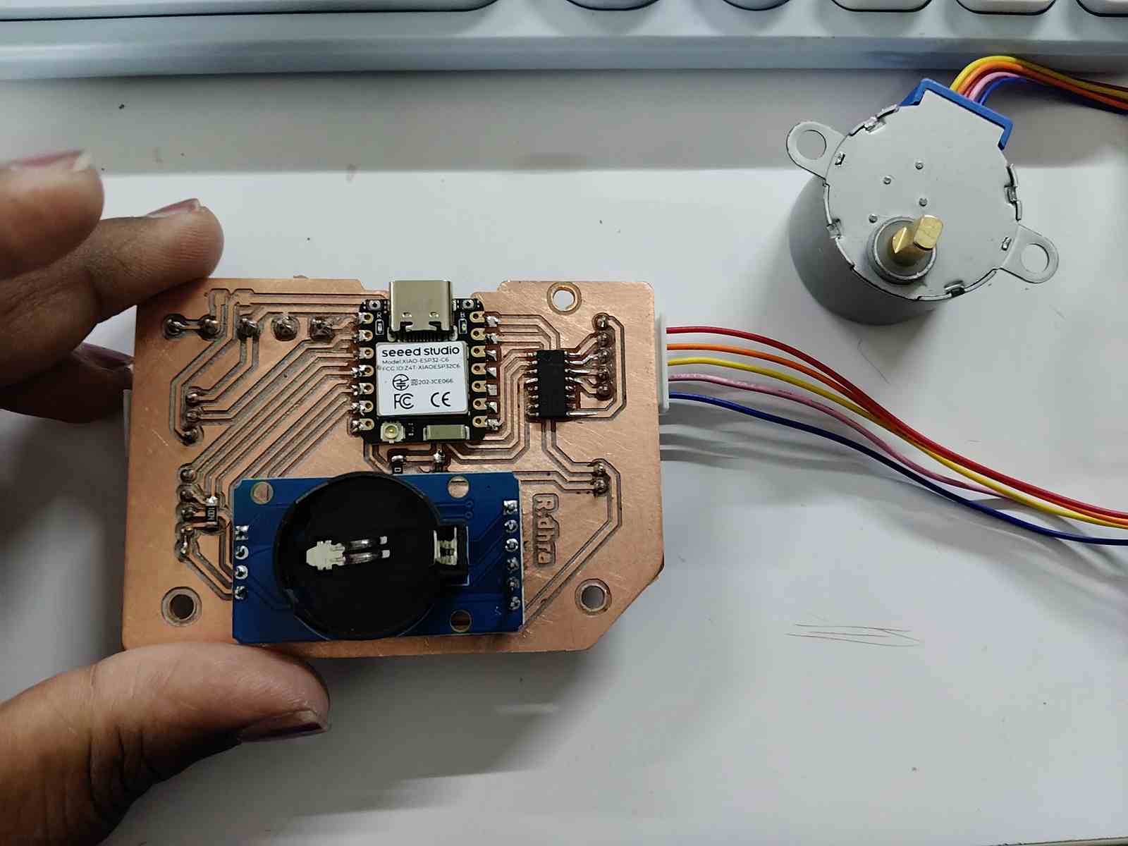 Front view of the assembled main PCB showing the overall component placement and layout.