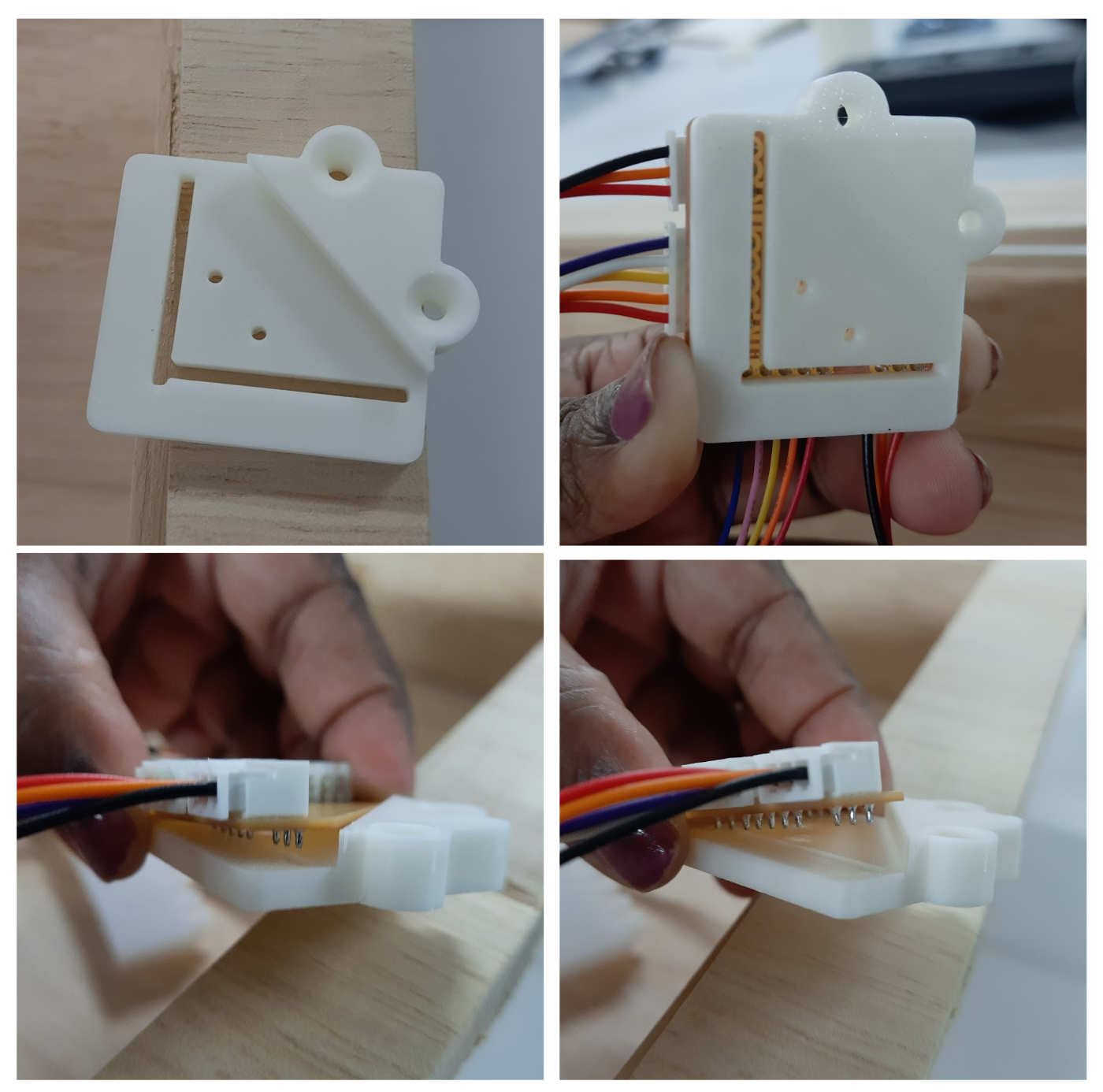 The JST connector pins fit neatly into the designed grooves of the holder. This allows the PCB to sit flat and remain properly aligned within the assembly.