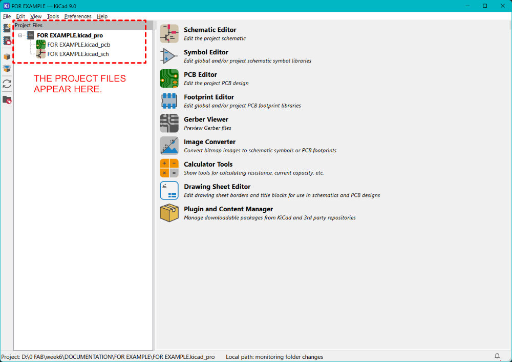 The project files appear, including the schematic editor file and PCB board editor file.