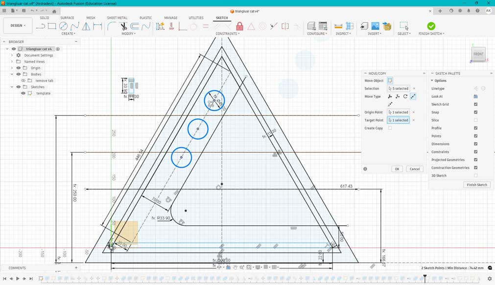 Go to Modify → Combine. Select the target body (the body to be perforated), and then select the tool body. There can be more than one tool body.