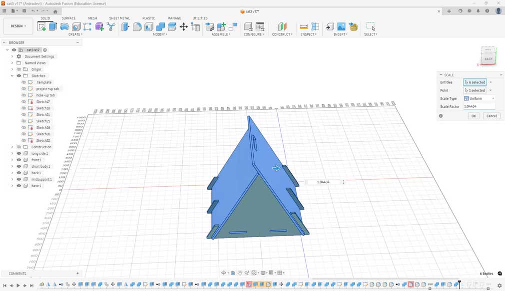 The average plywood thickness was 11.3 mm, so the model was scaled using a factor of 1.04634.