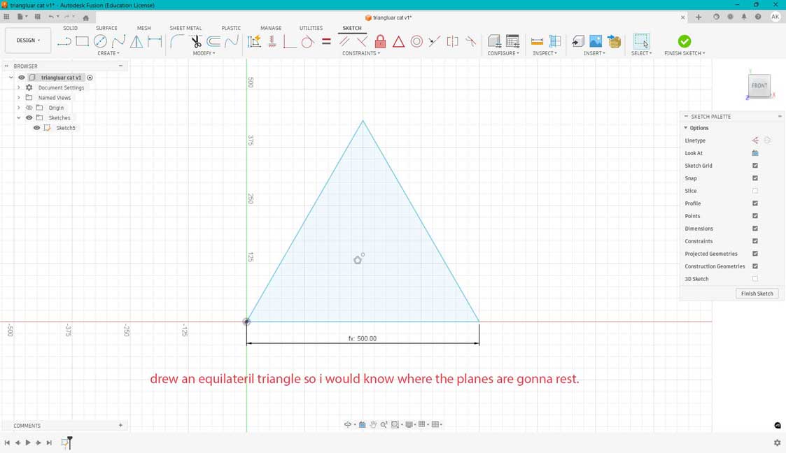 Draw an equilateral triangle 500mm