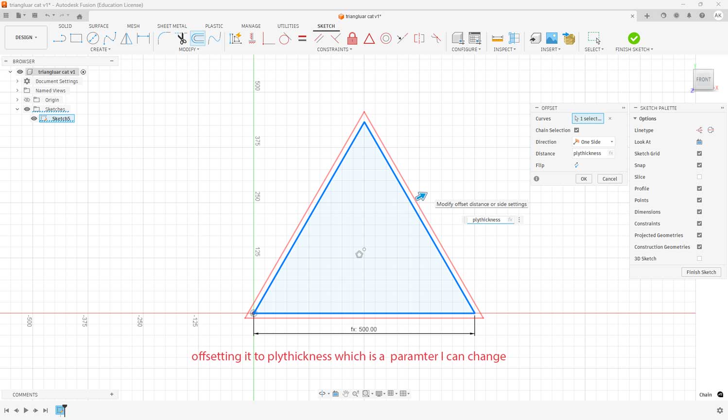 Offset outside to  ply thickness