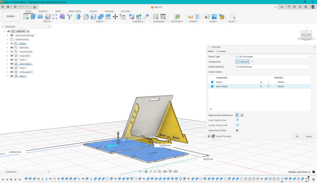 Modify > Arrange tool. Using this tool, choose the face that will be facing up during routing.