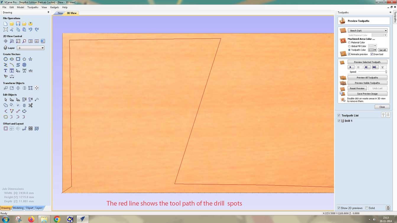 The toolpath is shown.