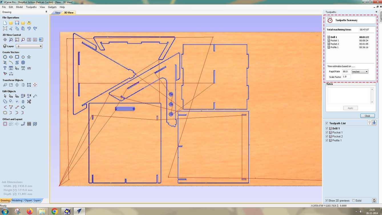 The toolpath.