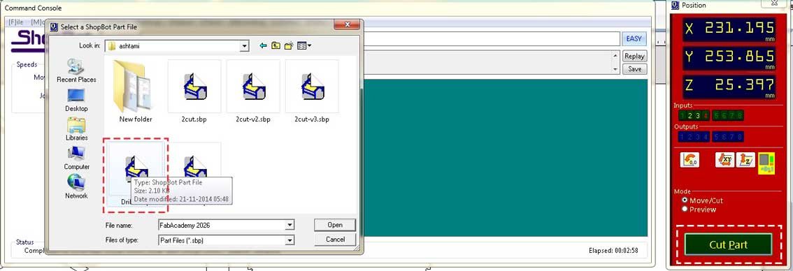 Click Cut Part to open the drill file.